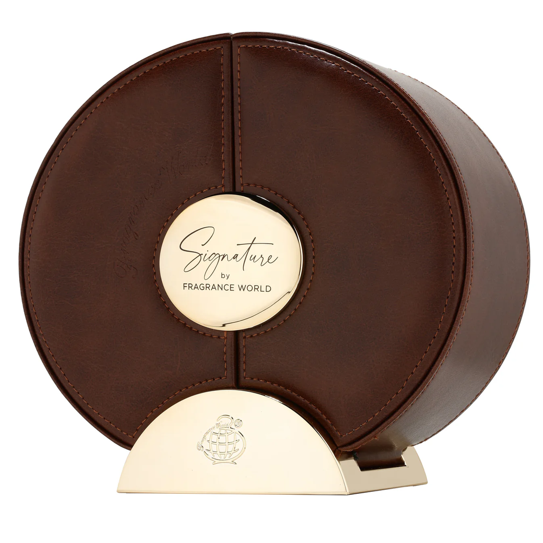 Fragrance World Signature Brown: frasco y caja (presentación)