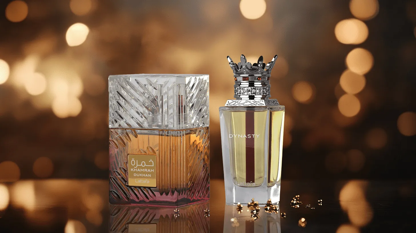 Lattafa Khamrah y Dynasty, perfumes árabes con presentación premium para catálogo profesional y reposición