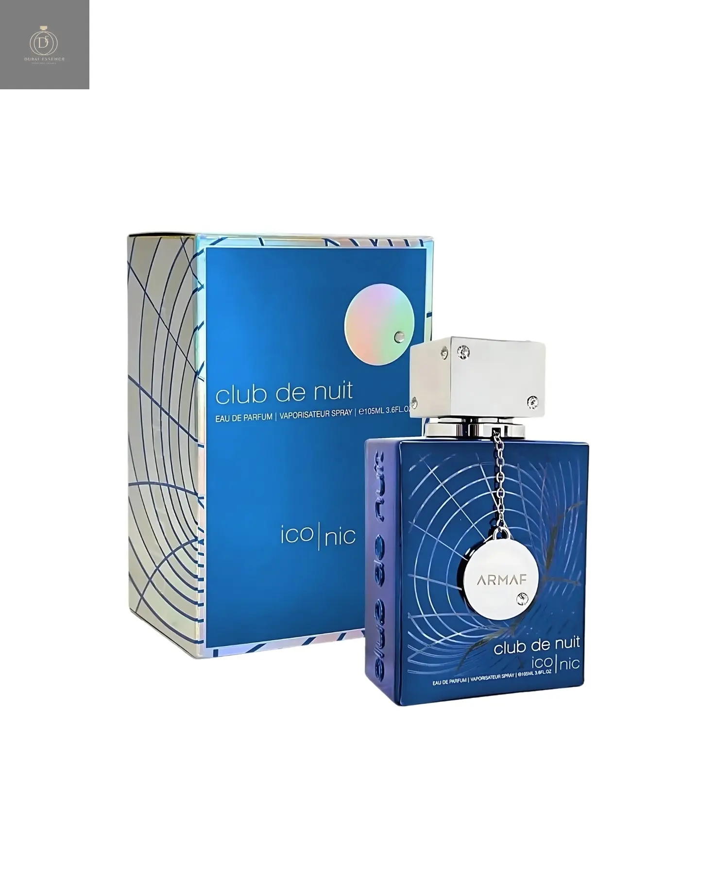 Perfume árabe Armaf Club de Nuit Iconic con frasco y caja (vista frontal)